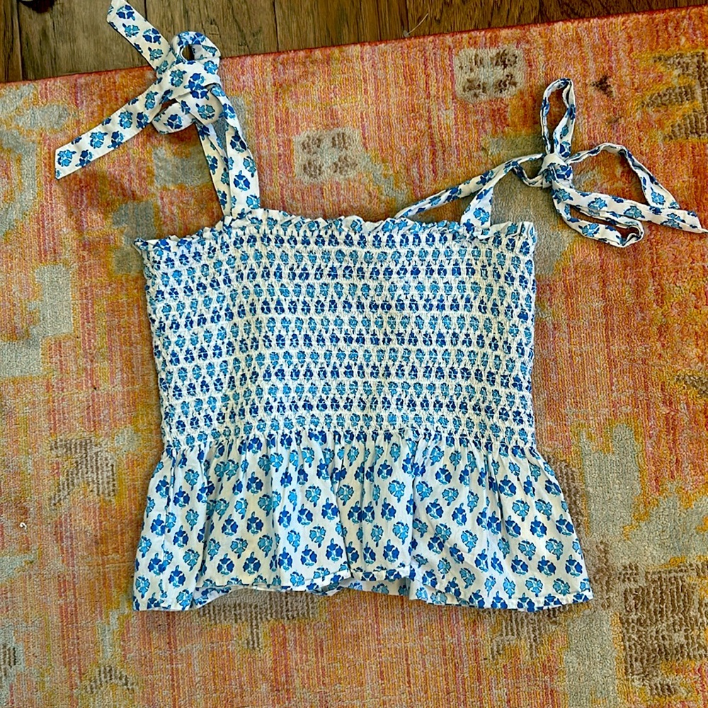 Blue and white top that ties